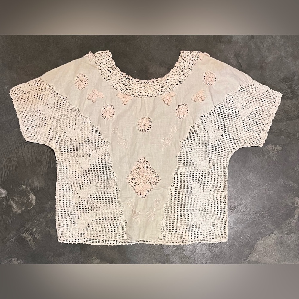Elegant Lace Crochet Blouse in Cream